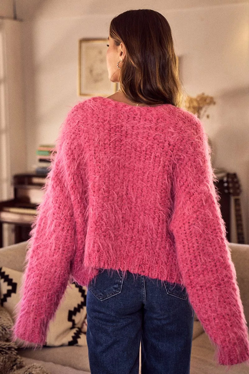 SO ME Soft Touch Hairy Loose Fit Cozy Sweater Cardigan