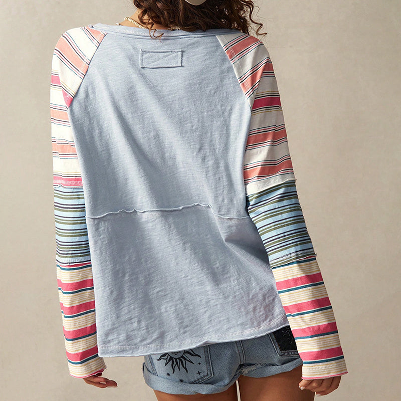 Women's Striped Long Sleeve Top Round Neck Pullover