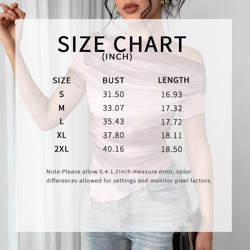 Women’s Tie-Dye One-Shoulder Mesh Ruched Top – Asymmetrical Stretch Tee for Going Out