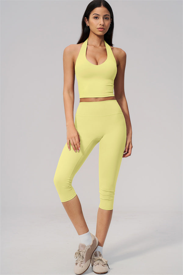 The Twirl Wide Strap Halter Crop Top Capri Leggings 2-Piece Set