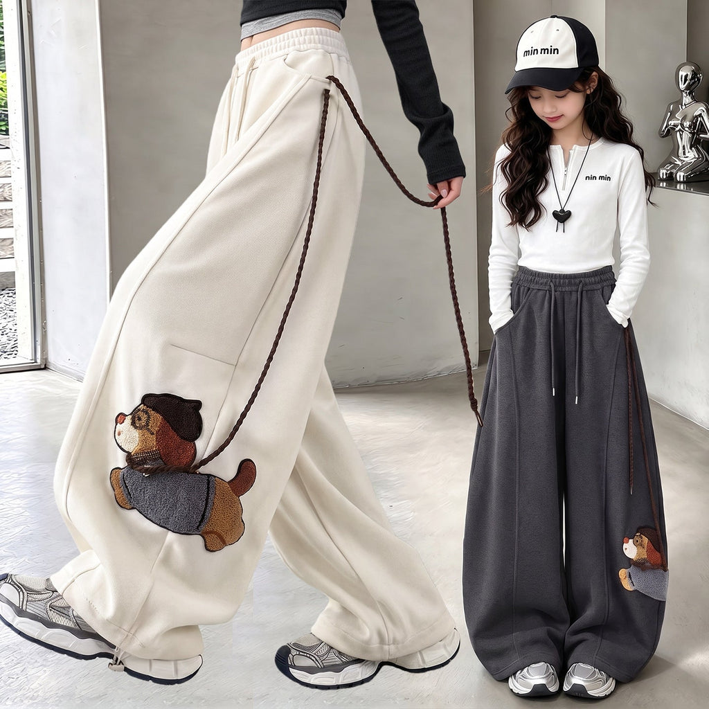 Bear-Detail Wide-Leg Cotton-Blend Sweatpants