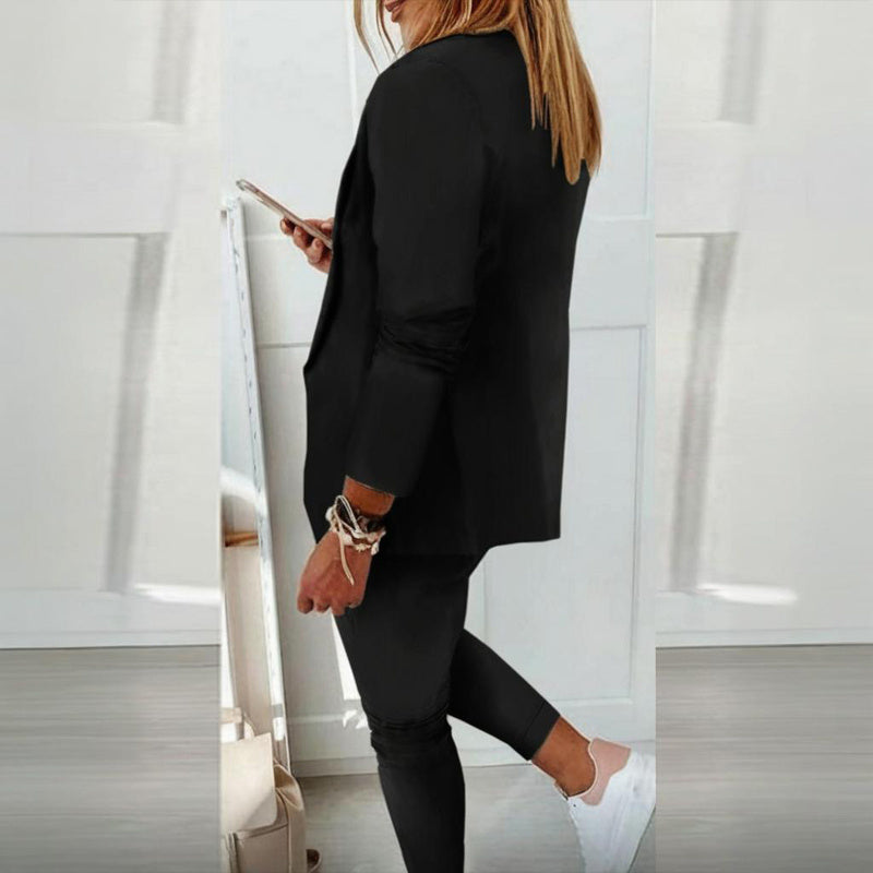 Women’s Notch-Lapel Blazer & Drawstring Pants Suit Set