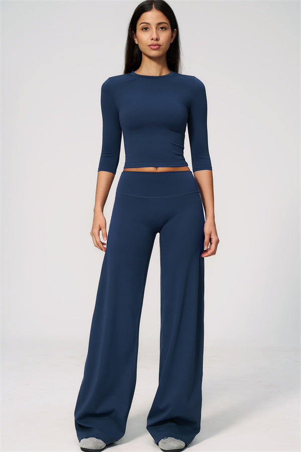 The Natalia Half-Sleeve Top Straight Leg Pants 2-Piece Set