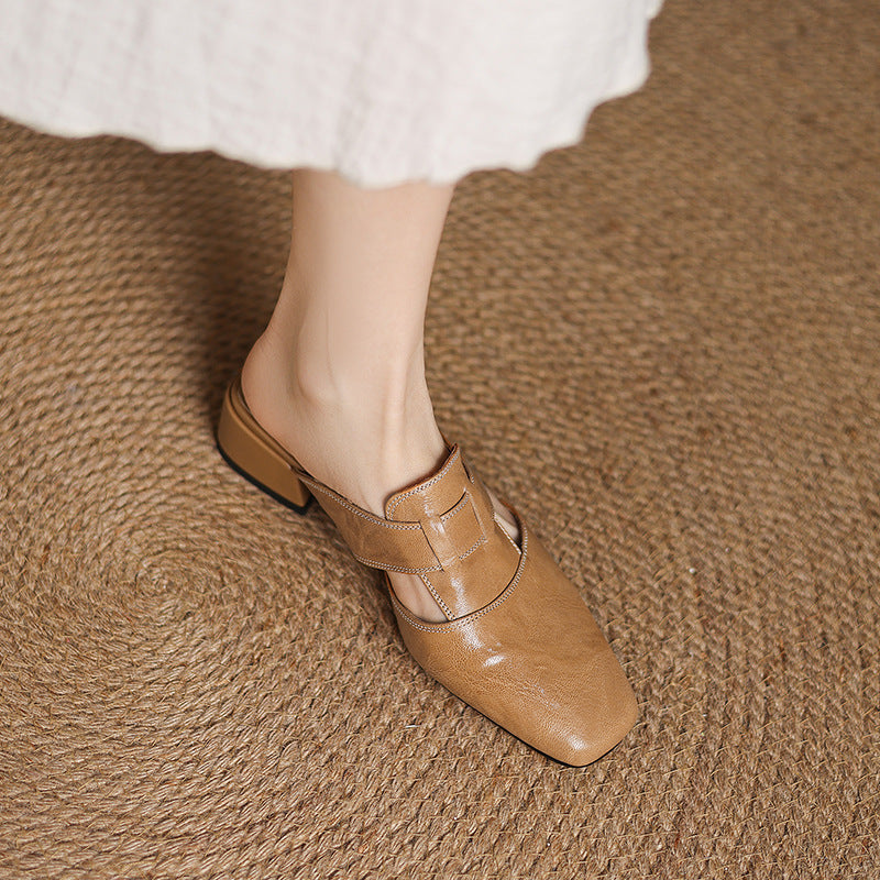 Retro Closed Toe Half Slippers | Women’s Low Heel Summer Sandals