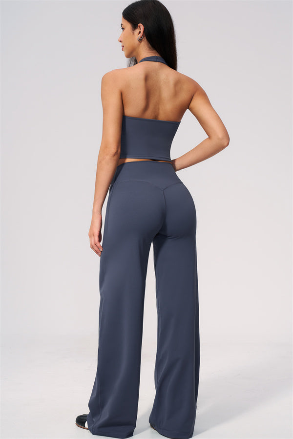 The Twirl Wide Strap Halter Crop Top Straight Leg Pants 2-Piece Set