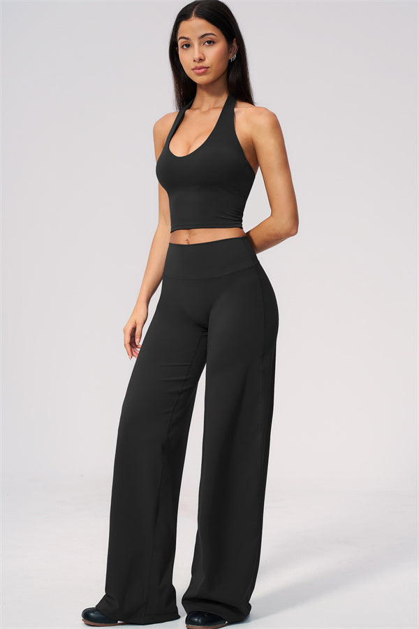The Twirl Wide Strap Halter Crop Top Straight Leg Pants 2-Piece Set