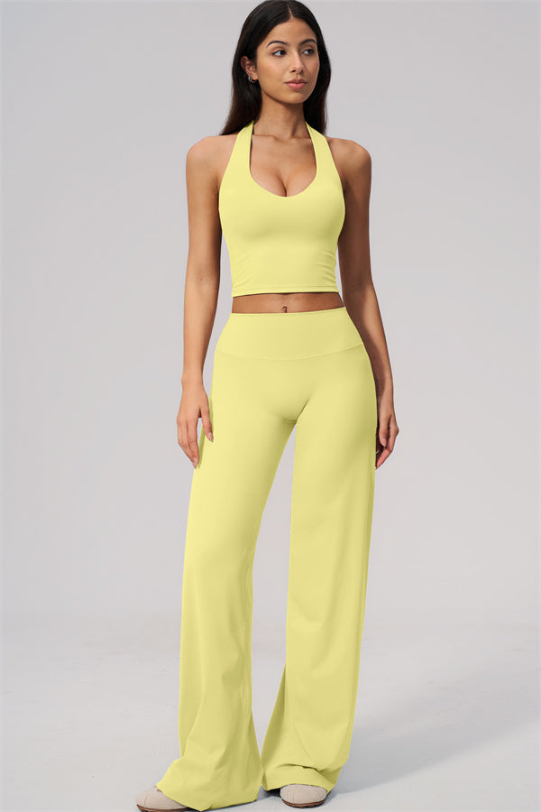 The Twirl Wide Strap Halter Crop Top Straight Leg Pants 2-Piece Set