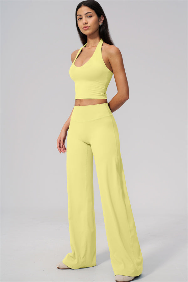The Twirl Wide Strap Halter Crop Top Straight Leg Pants 2-Piece Set