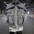 Vintage Wash Denim Jacket with Layered Collar for Men