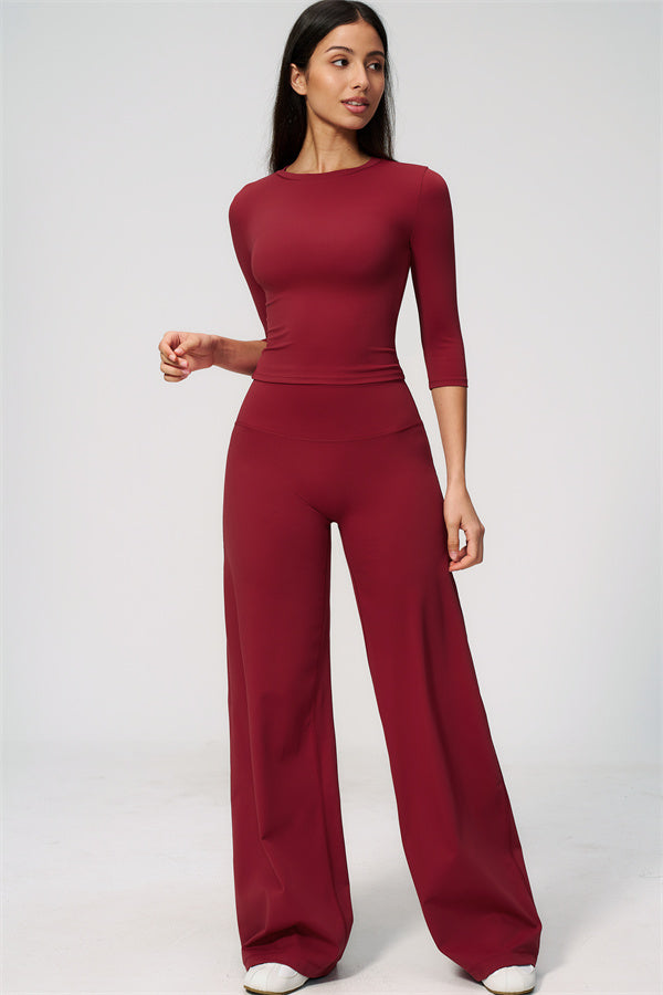 The Natalia Half-Sleeve Top Straight Leg Pants 2-Piece Set