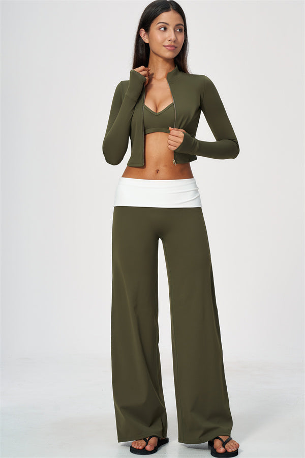 The Joyous Jacket Sports Bra Straight Leg Pants 3-Piece Set