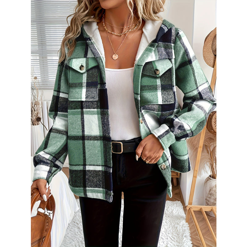 Women's Plaid Fleece Lined Hooded Jacket