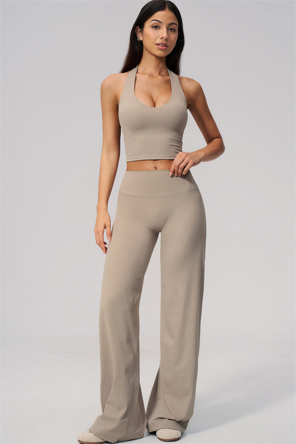 The Twirl Wide Strap Halter Crop Top Straight Leg Pants 2-Piece Set