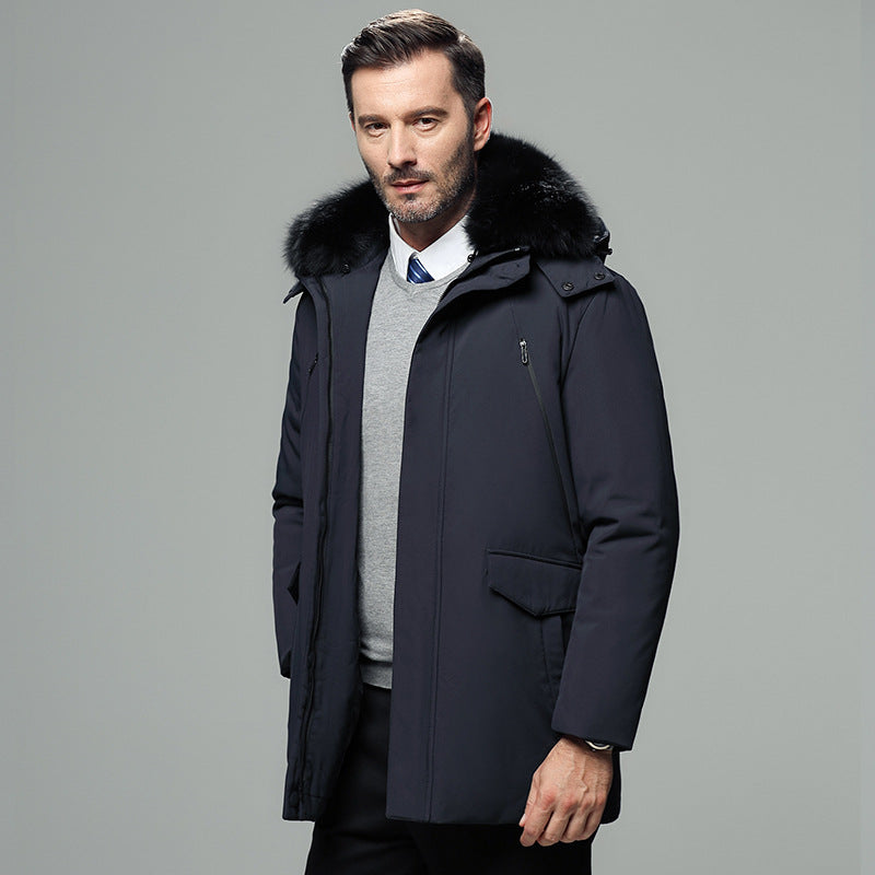 Thick Warm Down Jacket for Elderly Men with Fur Collar