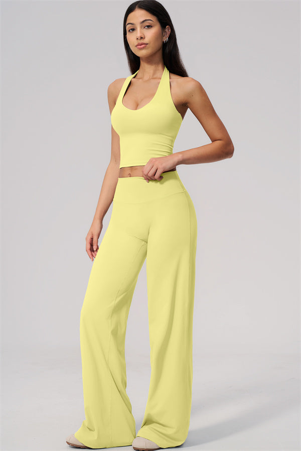 The Twirl Wide Strap Halter Crop Top Straight Leg Pants 2-Piece Set