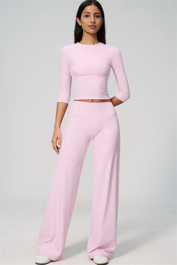 The Natalia Half-Sleeve Top Straight Leg Pants 2-Piece Set