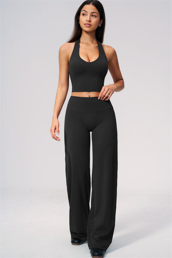 The Twirl Wide Strap Halter Crop Top Straight Leg Pants 2-Piece Set