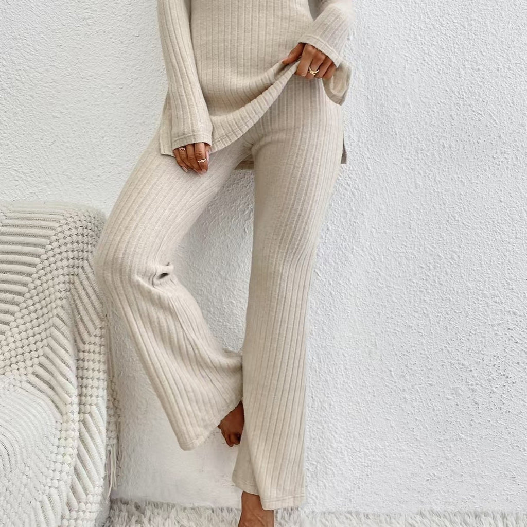 Women’s Ribbed V‑Neck Top & Pants Set