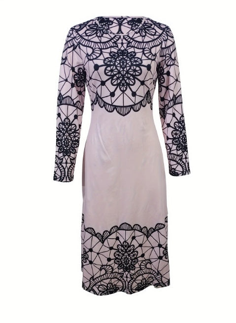 Ladies' Round Neck Printed Fashionable Dress