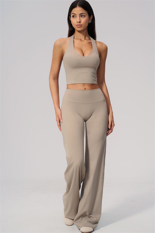 The Twirl Wide Strap Halter Crop Top Straight Leg Pants 2-Piece Set