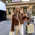 Women's Suede-Look Cropped Biker Jacket with Fluffy Trim