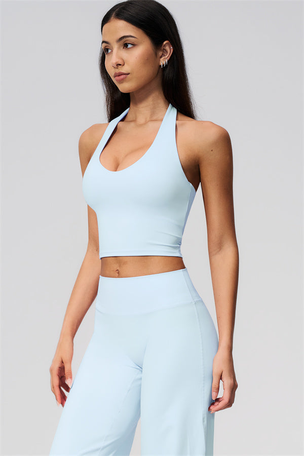 The Twirl Wide Strap Halter Crop Top Straight Leg Pants 2-Piece Set