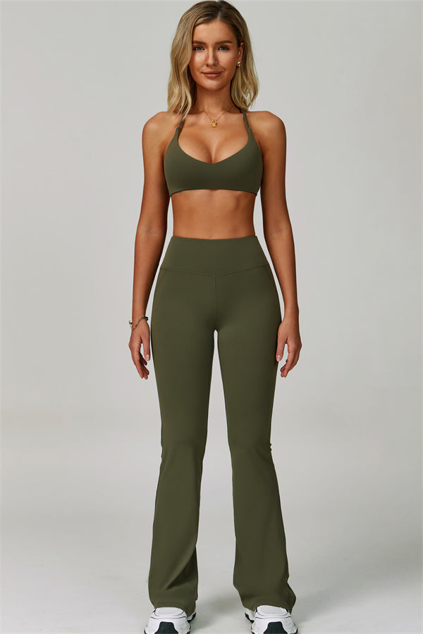 The Bold Cross Back Sports Bra Flared Leggings 2-Piece Set