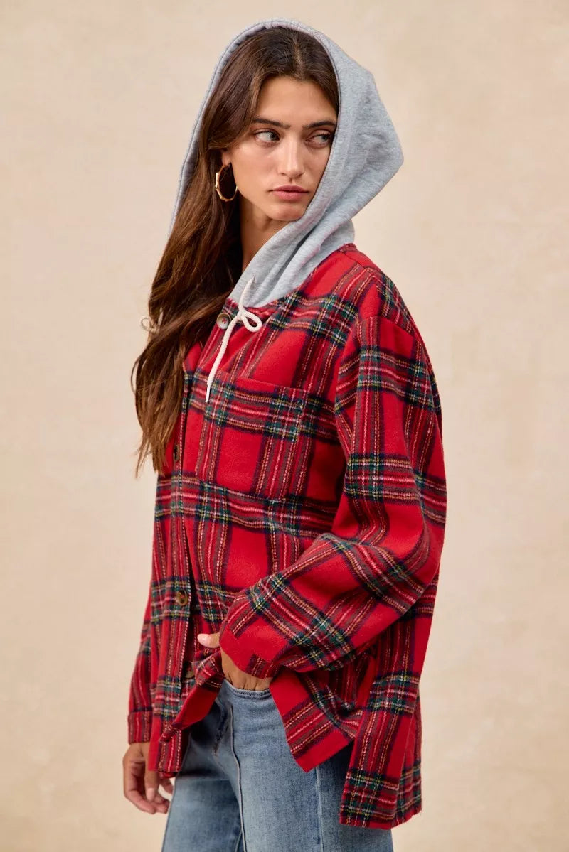 BiBi Brushed Plaid Hooded Jacket