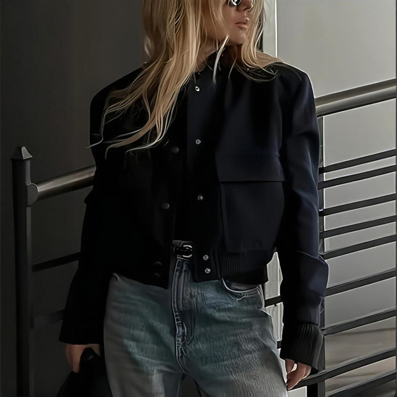 Women's Solid Color Long Sleeve Baseball Jacket