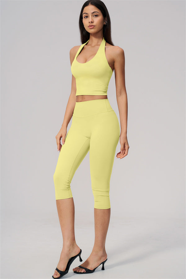 The Twirl Wide Strap Halter Crop Top Capri Leggings 2-Piece Set