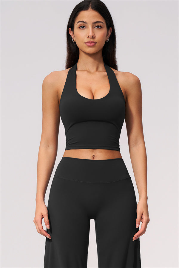 The Twirl Wide Strap Halter Crop Top Straight Leg Pants 2-Piece Set