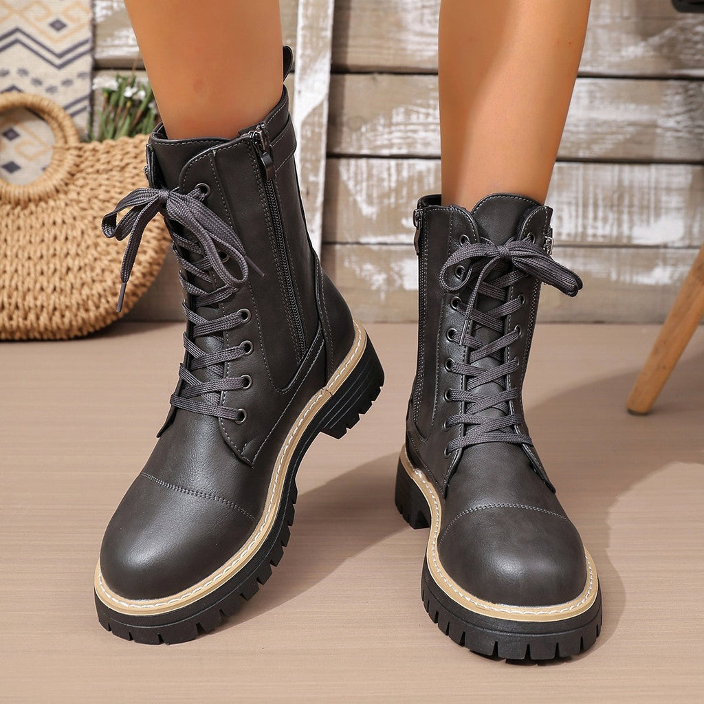 Women’s Solid Color Low Heel Mid Boots — Stylish Everyday Mid Boots