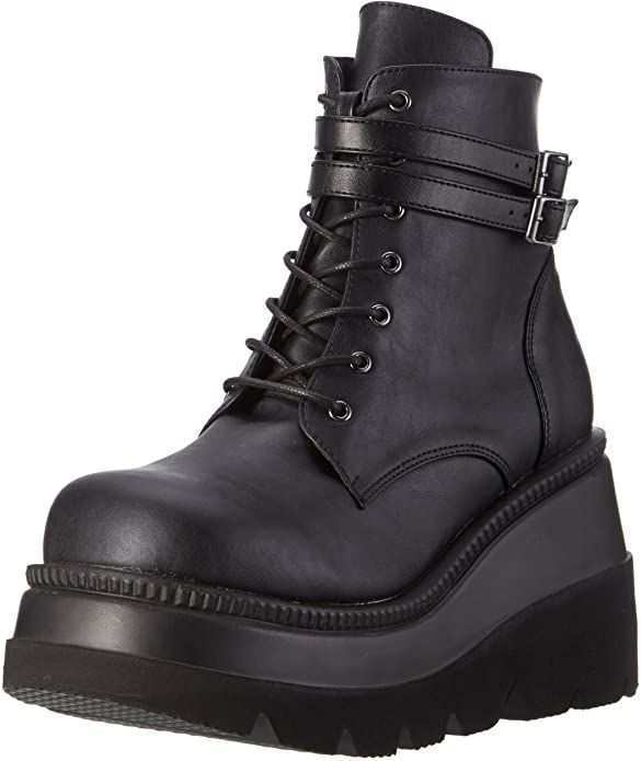 Women's Lace-Up Platform Ankle Boots with Buckle Straps