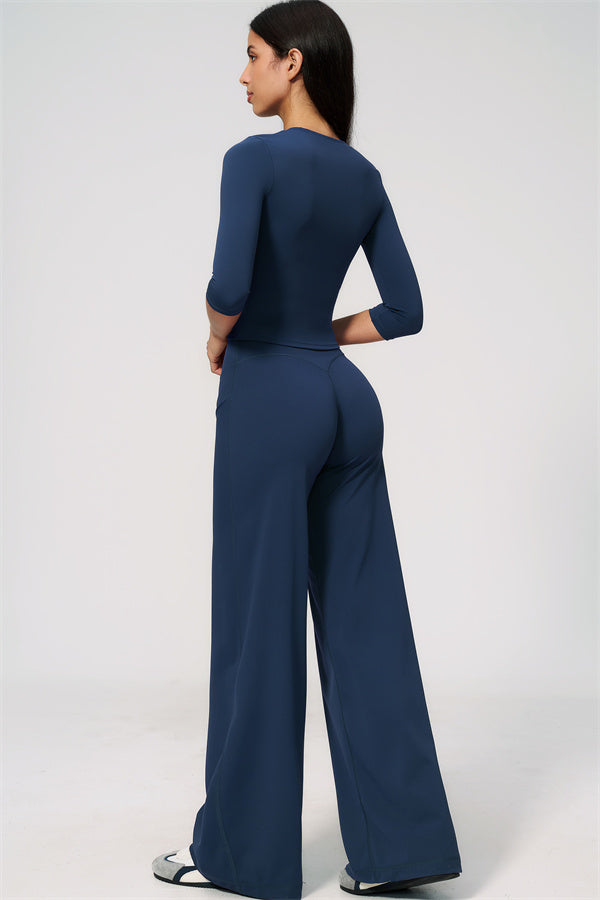 The Natalia Half-Sleeve Top Straight Leg Pants 2-Piece Set