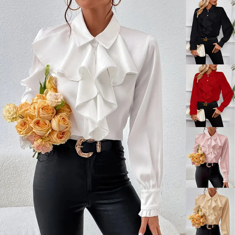 Women’s Ruffled Collared Blouse | Long Sleeve Dressy Work Top